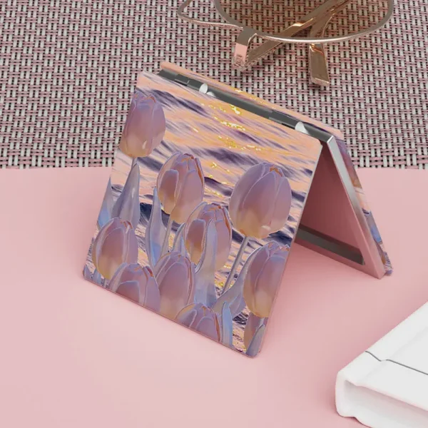 1Pc Tulip Bunny Cute Compact Mirror Makeup Mirror Square Folding Double-Sided Make Up Mirror Pocket Portable Compact For Girls 5