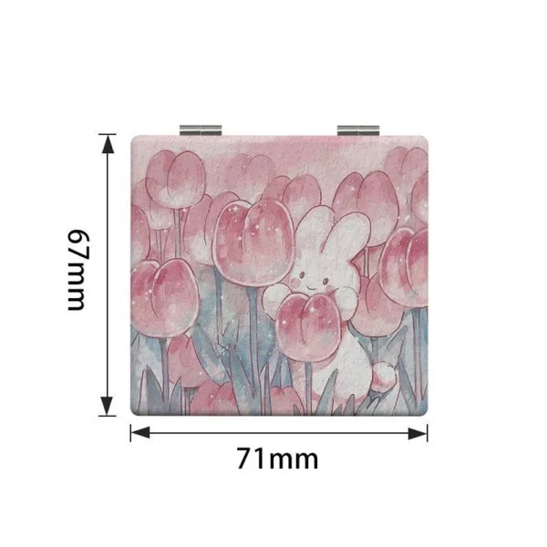 1Pc Tulip Bunny Cute Compact Mirror Makeup Mirror Square Folding Double-Sided Make Up Mirror Pocket Portable Compact For Girls 6