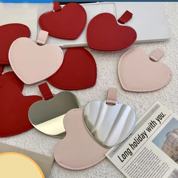 1PC Metal Ultra-thin Mini Makeup Mirror Heart Compact Portable Stainless Steel Compact Pocket Beauty Cosmetic Mirrors Gift 3