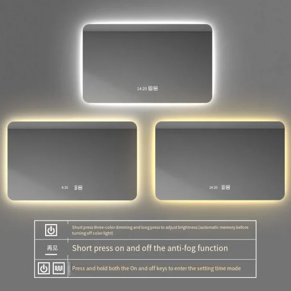 60-100CM Square Smart Hotel Bedroom Defogging Decorative Mirror LED Bathroom Mirror 3 Color Adjustable Backlight 2