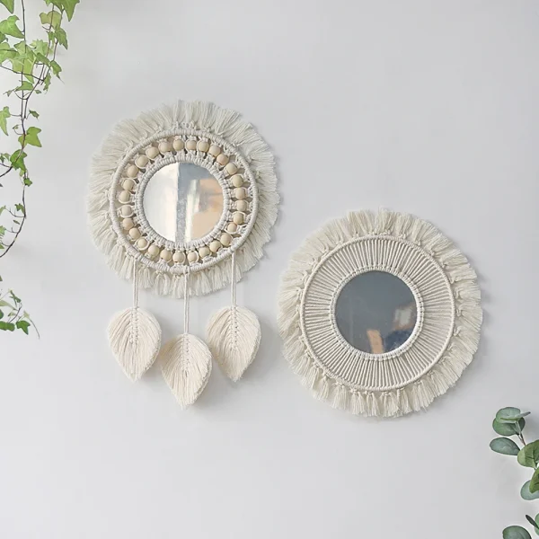Round Mirror Wall Decor Macrame Boho Room Decor Wall Mirrors for Living Room Bedroom Decoration Mirror Bathroom Home Decoration 1