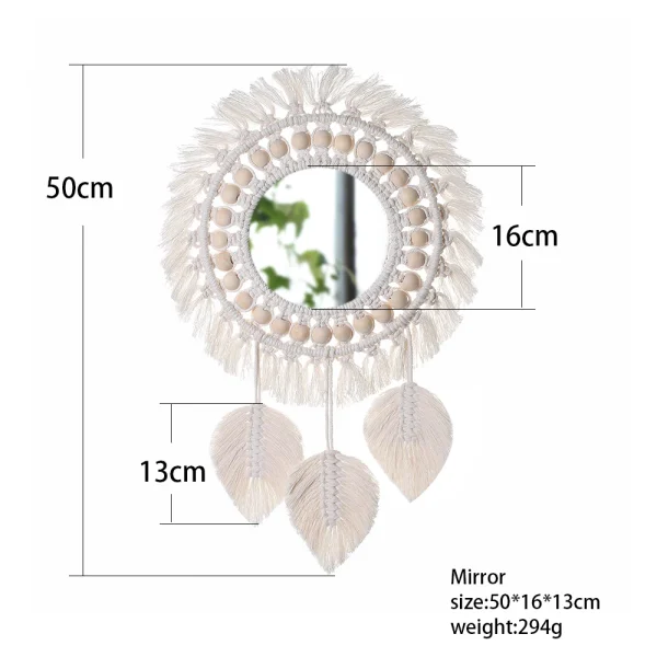 Round Mirror Wall Decor Macrame Boho Room Decor Wall Mirrors for Living Room Bedroom Decoration Mirror Bathroom Home Decoration 5