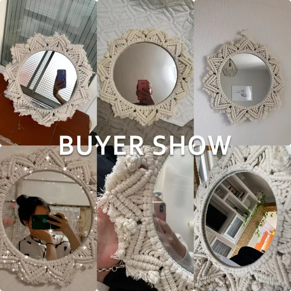 Round Mirror Wall Decor Macrame Boho Room Decor Wall Mirrors for Living Room Bedroom Decoration Mirror Bathroom Home Decoration 6