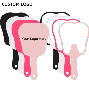 1 Pc Tooth Shape Mirrors With Handle Custom Logo Small 8.5x16cm Pink Red Black Personalized Makeup Handheld Cute Dental Mirror 1