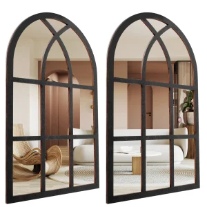 2Pcs Window Wall Mirror for Wall Decor Vintage Rustic Arched Wall Mirror Decorative Windowpane Mirror Acrylic Mirror Wall Decor 1