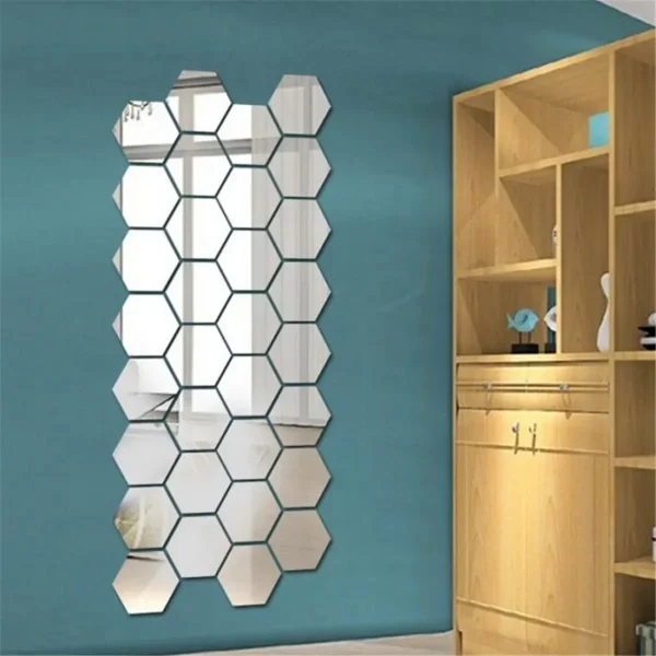 12Pcs 3D Acrylic Mirror Wall Sticker Home Decor Hexagon Decorations DIY Removable Living-Room Decal Art Ornaments For Home 3