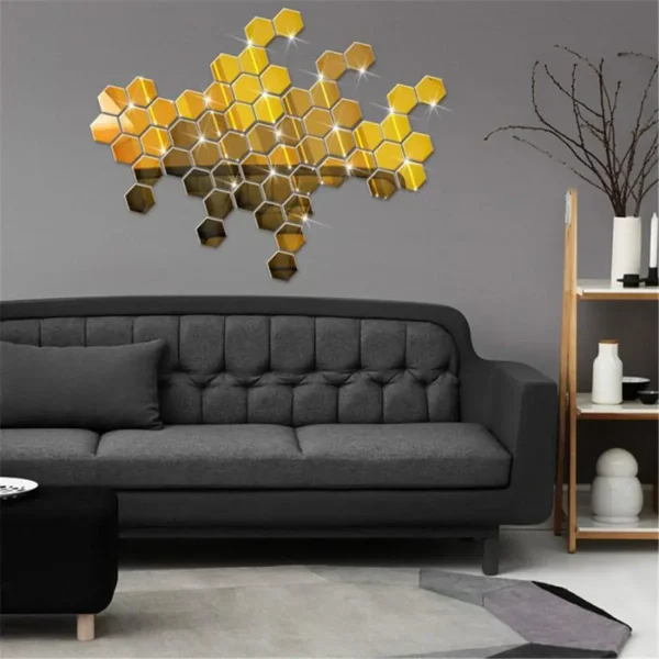 12Pcs 3D Acrylic Mirror Wall Sticker Home Decor Hexagon Decorations DIY Removable Living-Room Decal Art Ornaments For Home 5