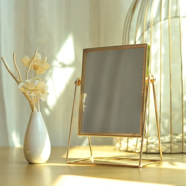 Retro Light luxury  European metal gold  makeup mirror home desktop  square round Decorative Mirrors          WJ527 1