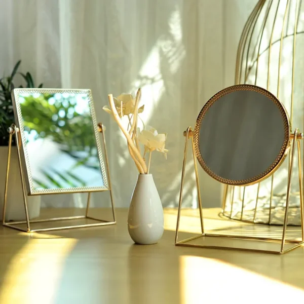 Retro Light luxury  European metal gold  makeup mirror home desktop  square round Decorative Mirrors          WJ527 2