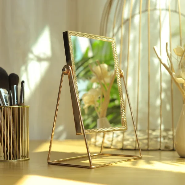 Retro Light luxury  European metal gold  makeup mirror home desktop  square round Decorative Mirrors          WJ527 3
