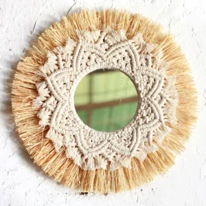 Bohemian Home Decoration Straw Hand-woven Mirror Wall Decoration Hotel Home Party Decoration Mirrors for Bedroom 1