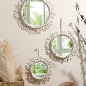 Boho Hand Woven Macrame Decorative Mirrors Wall Hanging Home Decoration Nordic Bedroom Living Room Wall Tapestry Crafts Decor 1