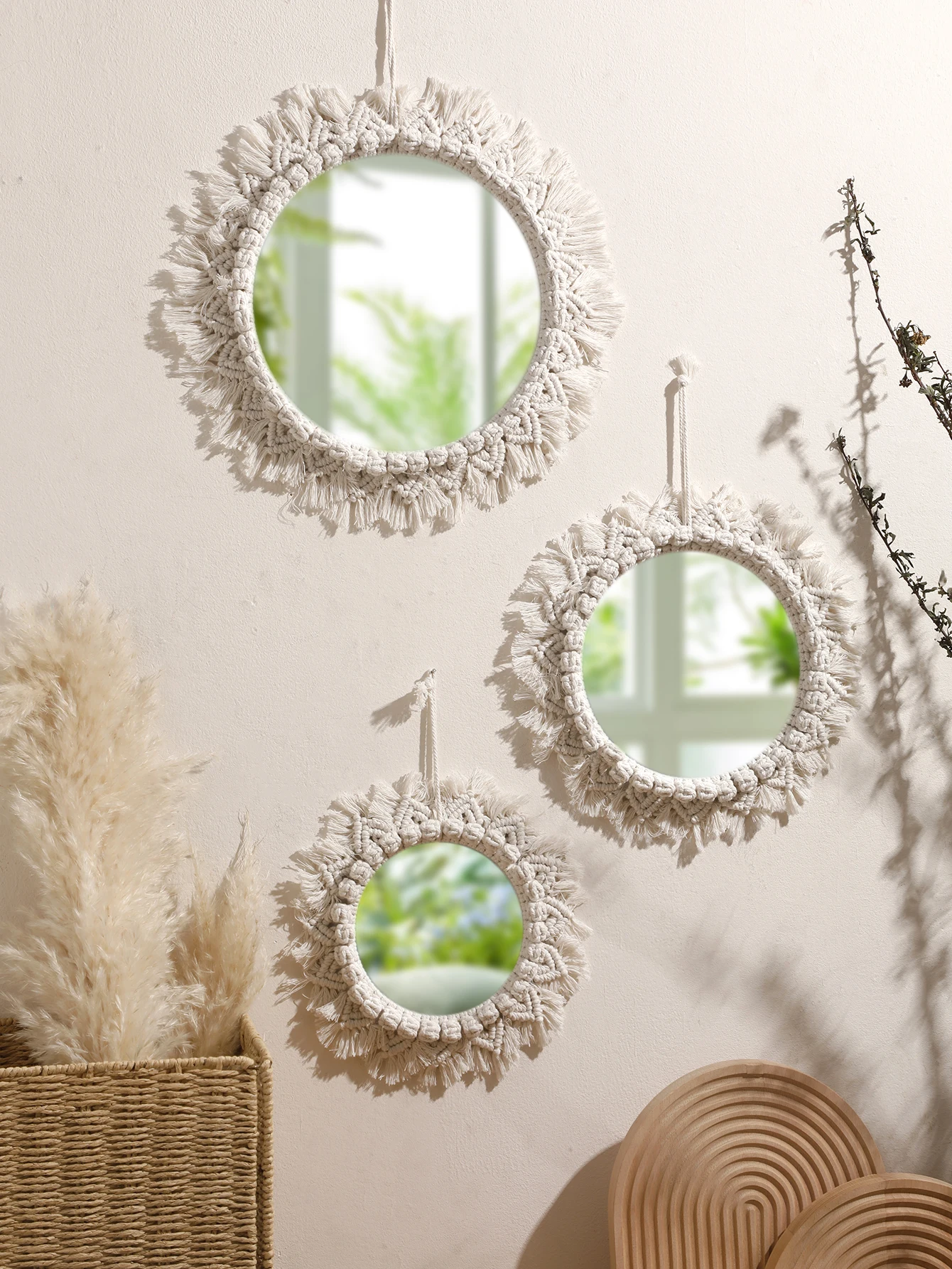 Boho Hand Woven Macrame Decorative Mirrors Wall Hanging Home Decoration Nordic Bedroom Living Room Wall Tapestry Crafts Decor 1