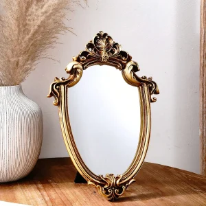 1 PC, resin material European classical style gold pattern special-shaped mirror ornament, can be hung or placed 1