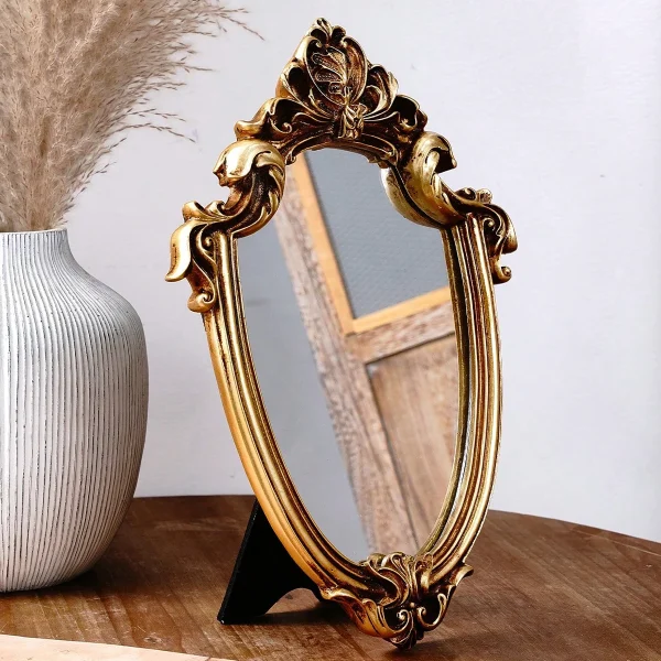 1 PC, resin material European classical style gold pattern special-shaped mirror ornament, can be hung or placed 2