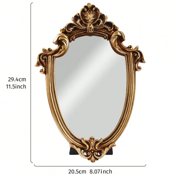 1 PC, resin material European classical style gold pattern special-shaped mirror ornament, can be hung or placed 3
