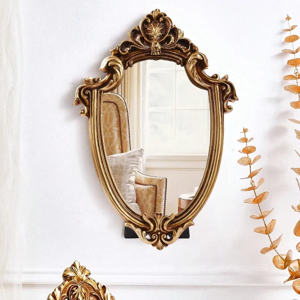 1 PC, resin material European classical style gold pattern special-shaped mirror ornament, can be hung or placed 5