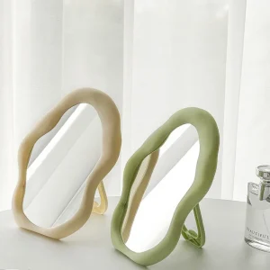 1PC Cream Style Makeup Mirror Decorative Irregular Simple Standing Dresser Mirror Cloud Shaped French Hairdressing Wall Mirror 1