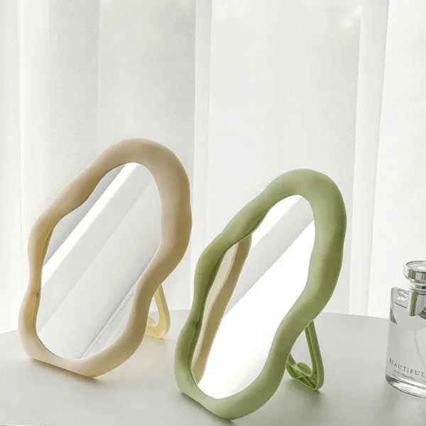 1PC Cream Style Makeup Mirror Decorative Irregular Simple Standing Dresser Mirror Cloud Shaped French Hairdressing Wall Mirror 1