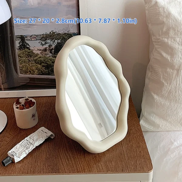 1PC Cream Style Makeup Mirror Decorative Irregular Simple Standing Dresser Mirror Cloud Shaped French Hairdressing Wall Mirror 5