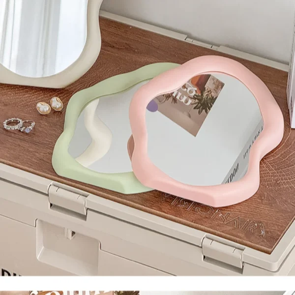 1PC Cream Style Makeup Mirror Decorative Irregular Simple Standing Dresser Mirror Cloud Shaped French Hairdressing Wall Mirror 6