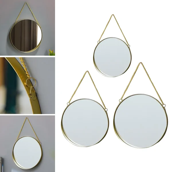 Wall Hanging Mirror Round Wall Mirror for Makeup Dressing Room Golden for Wardrobe 3