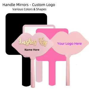 Hand Mirror Custom Logo Eyelash Extension Salon Personalized Square Lip Shape Hand Hold Mirror Lash Artist Salon Accessories 1