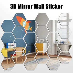 Self-adhesive 3D Mirror Wall Sticker DIY Hexagon Decal Mirror Decor Stickers 24 PCS Art Wall Decoration 100mm Home Decor 1