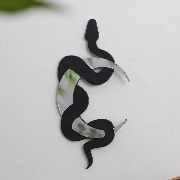 White Black Wooden Snake Crescent Moon Mirror Hanging Wall Decor Boho Home Decoration Living Room Decoration Aesthetics Art Gift 2