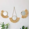 Boho Home Furnishing Forest Rattan Decorative wall mirrors Raffia Woven Wooden Bead Tapestry Living Room Decorative mirrors 1