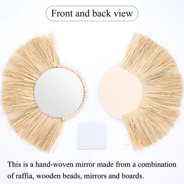 Boho Home Furnishing Forest Rattan Decorative wall mirrors Raffia Woven Wooden Bead Tapestry Living Room Decorative mirrors 5