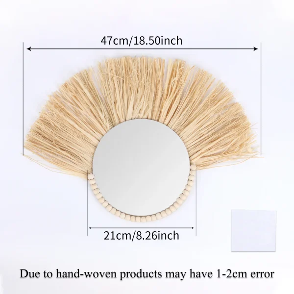 Boho Home Furnishing Forest Rattan Decorative wall mirrors Raffia Woven Wooden Bead Tapestry Living Room Decorative mirrors 6