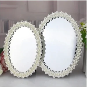 Fashion 6/7 inch desktop mirror with metal frame vanity mirror princess mirrors pearl decorative mirrors for home J015 1