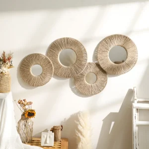Round Wall Mirror Hanging Decorative Mirrors With Woven Hemp Rope Boho Mirrors for Bedroom Living Room Bathroom Wall Decor Gift 1