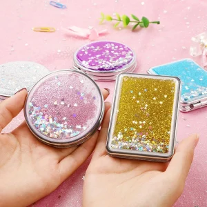 Creative Quicksand Makeup Round Mirror Cute Girl Cartoon Double-sided Mirror Portable Makeup Mirror Home Decoration Accessories 1