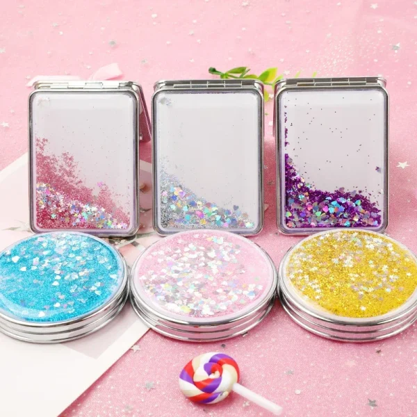 Creative Quicksand Makeup Round Mirror Cute Girl Cartoon Double-sided Mirror Portable Makeup Mirror Home Decoration Accessories 2