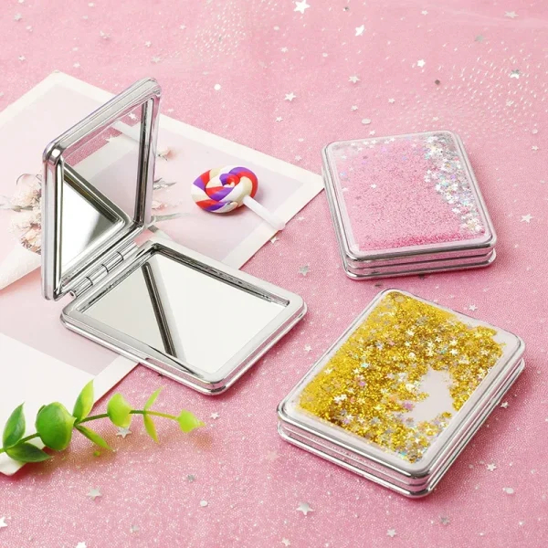 Creative Quicksand Makeup Round Mirror Cute Girl Cartoon Double-sided Mirror Portable Makeup Mirror Home Decoration Accessories 4
