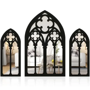 3Pcs Gothic Decorative Mirrors Arched Wall Mirrors Vintage Cathedral Window Mirrors Indoor Accent Wood Framed Mirrors Home Décor 1
