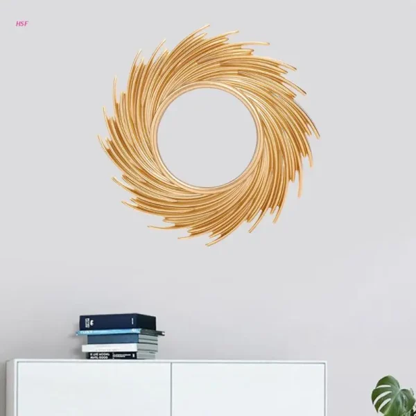 Sun Shape Decorative Mirror Room Background Wall Decorative Mirror Rattan Innovative Art Decoration Round Makeup Mirror 2