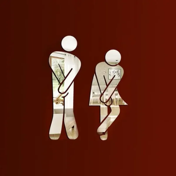 1Pcs Removable Cute Man Woman Washroom Toilet WC Wall Sticker Family DIY Decor Mirror Sticker Home Decor for Bathroom 2