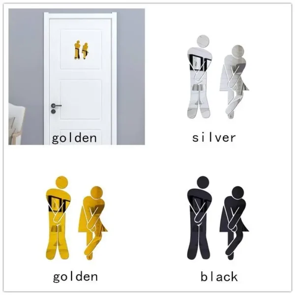 1Pcs Removable Cute Man Woman Washroom Toilet WC Wall Sticker Family DIY Decor Mirror Sticker Home Decor for Bathroom 4