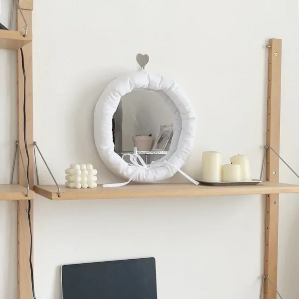 Round Cotton Makeup Mirrow Bathroom Korean Wall Hanging Mirror Home Bedroom Bathroom Irregular Makeup Mirror Decorative 4