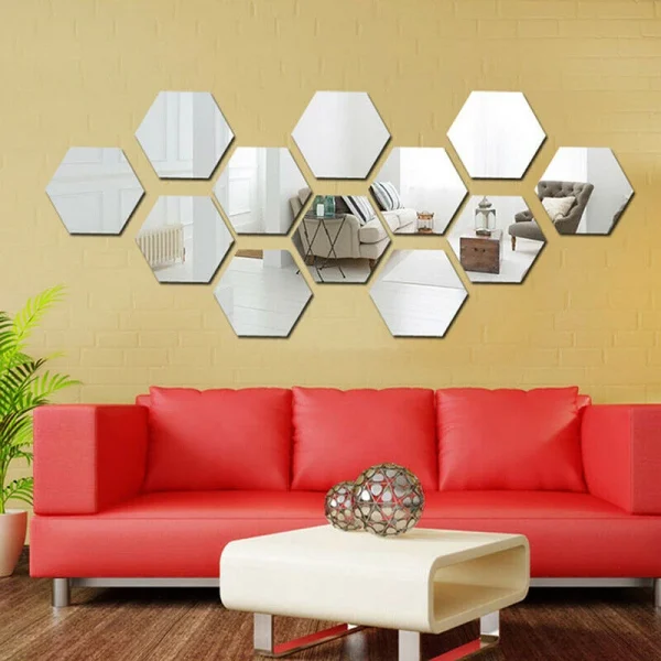 12pcs Hexagonal 3D Mirror Wall Sticker Multiple Colors Plastic Self-adhesive Mirror Stickers DIY Landscaping Decoration Product 1