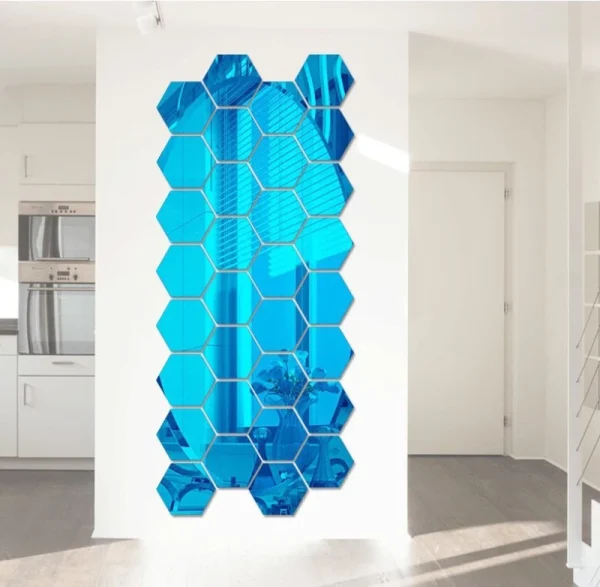 12pcs Hexagonal 3D Mirror Wall Sticker Multiple Colors Plastic Self-adhesive Mirror Stickers DIY Landscaping Decoration Product 2