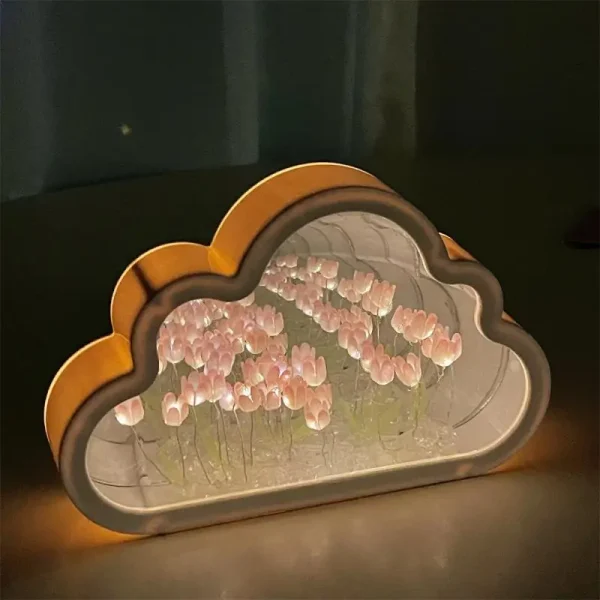 DAY Tulip Clouds Mirror Night Light Birthday Gift Valentine's Day Holiday Gift Mirror Night Light 2-in-1 Decorative Lamps 4