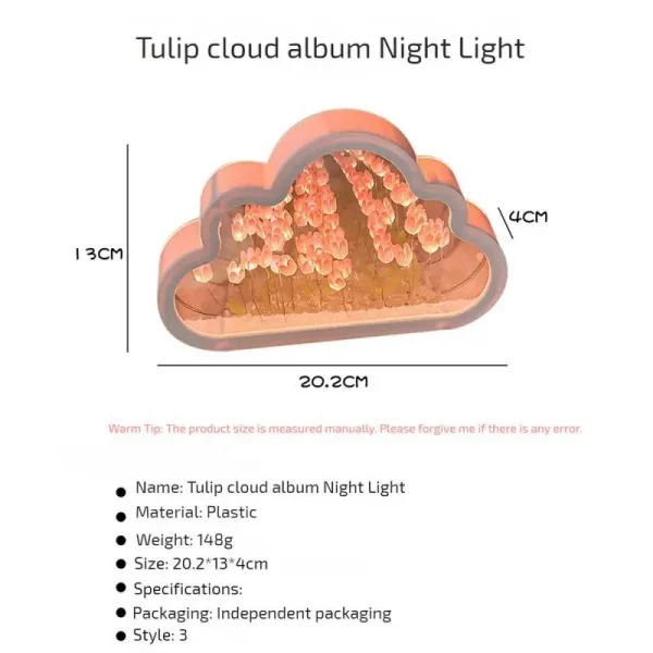 DAY Tulip Clouds Mirror Night Light Birthday Gift Valentine's Day Holiday Gift Mirror Night Light 2-in-1 Decorative Lamps 5
