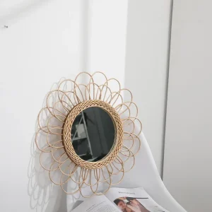 Rattan Dressing Mirror Innovative Art Round Mirror Living Room Wall Hanging Mirror Bathroom Decoration Makeup Mirror 1