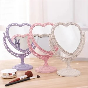 Desktop Makeup Mirror Heart Shape Makeup Vanity Portable Double-side Vanity Mirror Hand Mirror Cosmetic Compact Mirror For Women 1