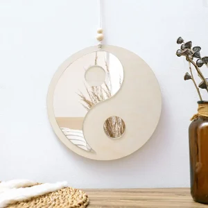 Wooden Mirror Home Decor Boho Wall Mirrors for Living Room Bedroom Tai Chi Yin Yang Wood Mirrors Room House Feng Shui Decoration 1