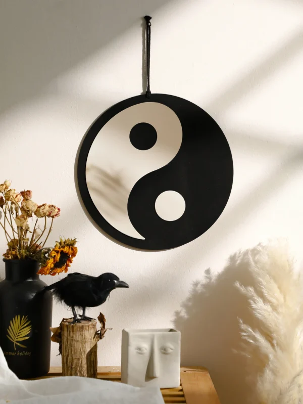 Wooden Mirror Home Decor Boho Wall Mirrors for Living Room Bedroom Tai Chi Yin Yang Wood Mirrors Room House Feng Shui Decoration 3